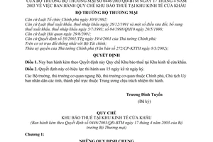 Quyết định 0446/2003/QĐ-BTM Quy chế Khu bảo thuế tại khu kinh tế cửa khẩu