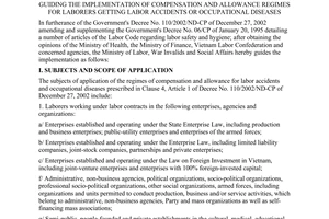 Circular No. 10/2003/TT-BLDTBXH of April 18, 2003, guiding the implementation of compensation and allowance regimes for laborers getting labor accidents or occupational diseases