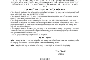 Quyết định 26/2003/QĐ-QLD danh mục mỹ phẩm ảnh hưởng trực tiếp đến sức khoẻ con người được cấp số đăng ký lưu hành tại Việt Nam