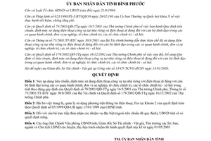 Quyết định 34/2003/QĐ-UB sử dụng điện thoại công cụ điện thoại di động cán bộ lãnh đạo Bình Phước