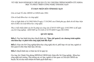 Quyết định 632/2003/QĐ-UB chương trình nghiên cứu khoa học phát triển công nghệ Bắc Kạn