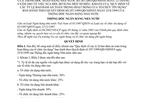 Quyết định 381/2003/QĐ-NHNN sửa đổi Quyết định 297/1999/QĐ-NHNN  tỷ lệ bảo đảm an toàn trong hoạt động của tổ chức tín dụng