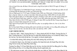 Thông tư 04/2003/TT-BYT hướng dẫn tuyển sinh đào tạo cử nhân và cao đẳng điều dưỡng, kỹ thuật y học hệ vừa học vừa làm năm học 2003-2004