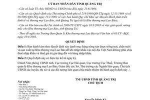 Quyết định 710/QĐ-UB danh mục hàng nông sản trồng trọt chăn nuôi sản xuất Lao Bảo Quảng Trị 2003