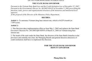 Decision No. 393/2003/QD-NHNN of April 28, 2003, on Vietnam Dong base interest rate
