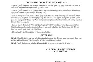 Quyết định 29/2003/QĐ-QLD danh mục mỹ phẩm ảnh hưởng trực tiếp đến sức khoẻ