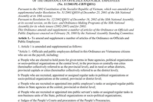 Ordinance No. 11/2003/PL-UBTVQH11 of April 29, 2003, amending and supplementing a number of articles of the Ordinance on Officials and Public Employees