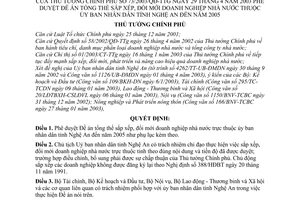 Quyết định 73/2003/QĐ-TTg Đề án tổng thể sắp xếp, đổi mới doanh nghiệp nhà nước thuộc Ủy ban nhân dân tỉnh Nghệ An đến năm 2005