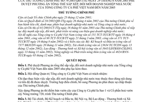 Quyết định 79/2003/QĐ-TTg  phương án sắp xếp, đổi mới doanh nghiệp nhà nước Tổng công ty Cà phê Việt Nam đến năm 2005