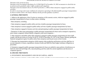 Circular No. 39/2003/TT-BTC of April 29, 2003, guiding the financial mechanism applicable to enterprises of public passenger transportation by buses in urban centers
