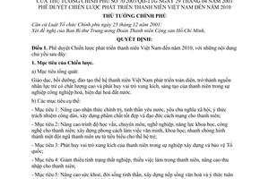 Quyết định 70/2003/QĐ-TTg chiến lược phát triển thanh niên Việt Nam đến năm 2010