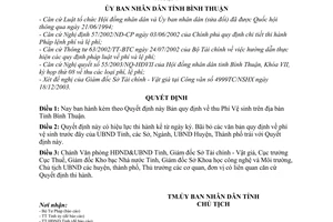 Quyết định 25/2003/QĐ-UBBT thu phí vệ sinh trên địa bàn tỉnh Bình Thuận