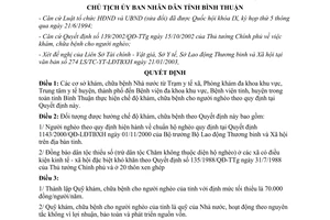 Quyết định 22/2003/QĐ/CT-UBBT khám chữa bệnh cho người nghèo Bình Thuận