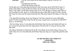 Công văn 2600/VPCP-CN mở cảng cá Bến Đầm (Bà Rịa- Vũng Tàu) cho tàu nước ngoài ra, vào làm hàng