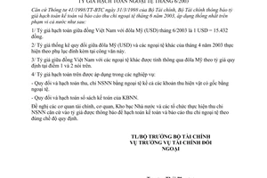 Công văn 5594/TC-TCĐN thông báo tỷ giá hạch toán ngoại tệ tháng 6/2003