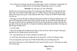 Công văn 2522/TCHQ-GSQL sửa đổi Công văn 6466/TCHQ-GSQL