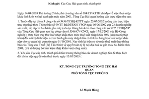 Công văn 1949/TCHQ-KTTT thực hiện thuế nhập khẩu linh kiện xe 02 bánh gắn máy 2001 23 doanh nghiệp