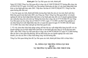 Công văn 2105/TCHQ-KTTT  thực hiện thuế nhập khẩu linh kiện xe 02 bánh gắn máy 2001