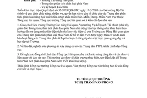 Công văn 2231 nơi làm việc Trung tâm Phân tích phân loại phía Nam