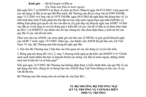 Công văn 2139 TM/ĐB chuẩn bị nội dung tham dự IEG 7 và SOMTI 9 của ASEM