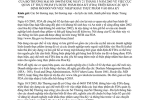 Công văn 1096/TM/XNK Cục quản lý thực phẩm và dược phẩm Hoa Kỳ (FDA) triển khai các quy định mới nhập khẩu thực