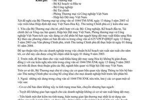 Công văn 669/CP-KTTH  triển khai Hiệp định dệt may Việt Nam-Hoa Kỳ