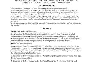 Decree No. 51/2003/ND-CP of May 16, 2003, prescribing the functions, tasks, powers and organizational structure of the committee for nationalities