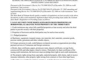 Circular No. 07/2003/TT-NHNN of May 19, 2003, guiding the implementation of a number of regulations on credit institutions loan security