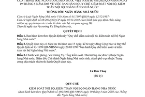 Quyết định 486/2003/QĐ-NHNN Quy chế kiểm soát kiểm toán nội bộ Ngân hàng nhà nước