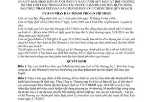 Quyết định 83/2003/QĐ-UB bồi thường, hỗ trợ thiệt hại trong công tác di dời 10 (mười) chợ bán buôn nông sản thực phẩm trên địa bàn thành phố