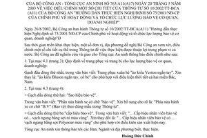 Thông báo 763/A11(A17) sửa đổi Thông tư 10/2002/TT-BCA (A11) Bộ Công an