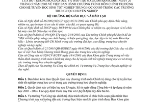 Quyết định 20/2003/QĐ-BGDĐT chương trình môn học chính trị cho hệ tuyển học sinh tốt nghiệp trung học cơ sở trong trường trung học chuyên nghiệp