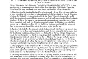 Chỉ thị 03/2003/CT-NHNN tín dụng ngân hàng phục vụ nâng cao hiệu quả sức cạnh tranh doanh nghiệp