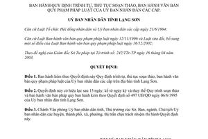 Quyết định 11/2003/QĐ-UB thủ tục soạn thảo ban hành văn bản pháp luật Lạng Sơn