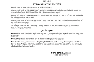 Quyết định 46/2003/QĐ-UB chế độ hỗ trợ xuất khẩu lao động Bắc Ninh