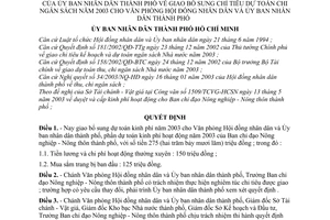 Quyết định 88/2003/QĐ-UB giao bổ sung chỉ tiêu dự toán chi ngân sách năm 2003 cho Văn phòng Hội đồng nhân dân và Ủy ban nhân dân thành phố