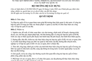 Quyết định 724/QĐ-BXD  chức năng, nhiệm vụ, quyền hạn cơ cấu tổ chức Vụ Hợp tác quốc tế