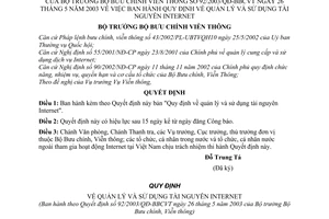 Quyết định 92/2003/QĐ-BBCVT quản lý sử dụng tài nguyên Internet