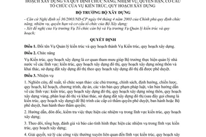 Quyết định 723/QĐ-BXD đổi tên Vụ Quản lý kiến trúc và quy hoạch thành Vụ Kiến trúc quy hoạch xây dựng chức năng nhiệm vụ quyền hạn cơ cấu tổ chức