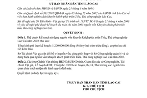 Quyết định 213/QĐ-UB 2003 kế hoạch sử dụng nguồn vốn phát triển tiểu thủ công nghiệp Lào Cai