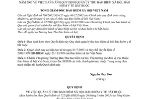 Quyết định 722/2003/QĐ-BHXH-BT quản lý thu bảo hiểm xã hội, bảo hiểm y tế bắt buộc