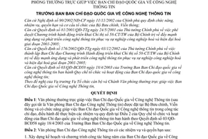 Quyết định 93/2003/QĐ-BBCVT chức năng, nhiệm vụ, quyền hạn cơ cấu tổ chức Văn phòng thường trực giúp việc Ban Chỉ đạo Quốc gia về Công nghệ Thông tin