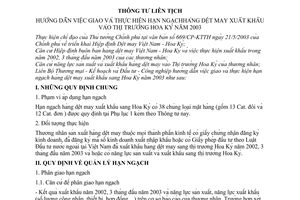 Thông tư liên tịch 02/2003/TTLT-BTM-KHĐT-CN hướng dẫn giao thực hiện hạn ngạch hàng dệt may xuất khẩu vào thị trường Hoa Kỳ 2003