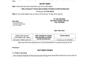 Quyết định 1527/2003/QĐ-BGTVT Tiêu chuẩn ngành “Tiêu chuẩn kỹ thuật bảo