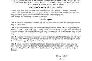 Quyết định 545/2003/QĐ-NHNN điều chỉnh lãi suất tái cấp vốn của Ngân hàng nhà nước đối với tổ chức tín dụng là ngân hàng