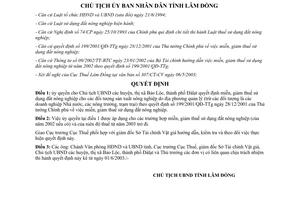 Quyết định 65/2003/QĐ-UB ủy quyền Chủ tịch UBND Bảo Lộc miễn giảm thuế sử dụng đất nông nghiệp Lâm Đồng
