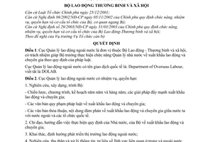 Quyết định 666/2003/QĐ-BLĐTBXH chức năng, nhiệm vụ cơ cấu tổ chức Cục Quản lý lao động ngoài nước