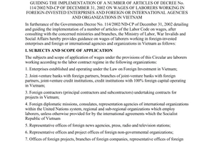 Circular No. 14/2003/TT-BLDTBXH of May 30, 2003, guiding the implementation of a number of articles of Decree No. 114/2002/ND-CP of December 31, 2002 on wages of laborers working in foreign-invested enterprises and foreign or international agencies and organizations in Vietnam