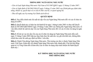 Quyết định 552/2003/QĐ-NHNN điều chỉnh lãi suất tái cấp vốn  Ngân hàng Nhà nước