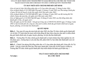 Quyết định 62/2003/QĐ-UB giao bổ sung chỉ tiêu dự toán chi ngân sách năm 2003 cho Ban Tổ chức chính quyền thành phố